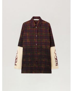 Palm Angels Overdyed Check Flames Shirt Burgundy - Multicolor