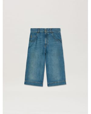 Palm Angels Lasered Curved Logo Denim Skater Bermuda - Blue