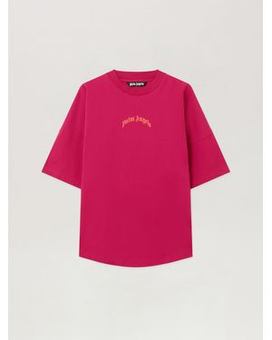 Palm Angels Back Curved Logo Over T-Shirt Fuchsia - Pink