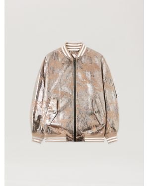 Palm Angels Laminated Leather Bomber Jacket Nude - Natural