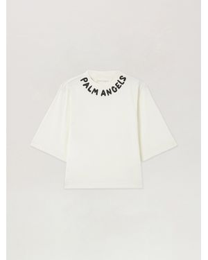 Palm Angels Neck Logo Boxy T-Shirt - Natural