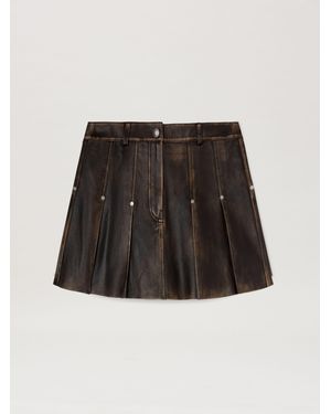 Palm Angels Curved Logo Lea Pleated Skirt - Black