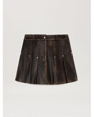 Palm Angels Leder Minirock Mit Geschwungenem Logo Frau - Schwarz