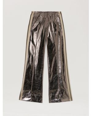 Palm Angels Laminated Wide-Leg Track Trousers Gunmetal - White