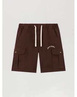 Palm Angels Curved Logo Loose Cargo Shorts - Brown