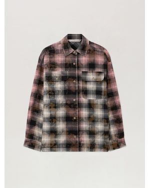 Palm Angels Curved Logo Coated Checkshirt - Natural