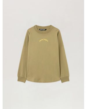 Palm Angels Curved Logo Long Sleeve T-Shirt Army - Natural
