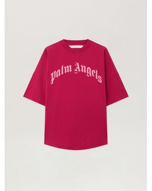 Palm Angels Curved Logo Over T-Shirt Fuchsia - Pink