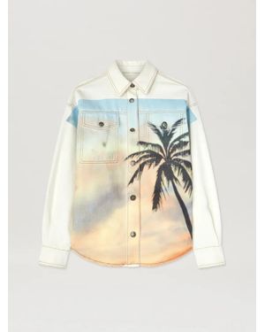 Palm Angels Sunrise Palm Denim Overshirt Donna Off - Blu