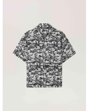 Palm Angels Palm Waves Linen Bowling Shirt - Grey