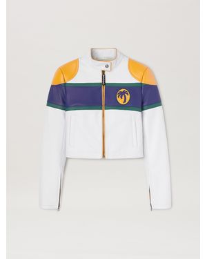 Palm Angels Racing Leather Jacket - Blue
