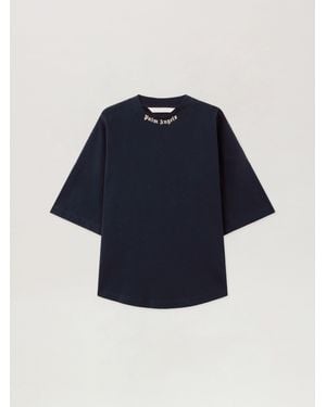 Palm Angels Curved Logo Collar Over Tee Dark - Blue