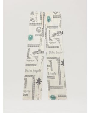Palm Angels Dollar Print Wide-Leg Trousers Ivory - White