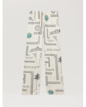 Palm Angels Dollar Print Wide-Leg Trousers Ivory - White