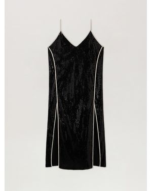 Palm Angels Curved Logo Sequin Slip Dress - Black