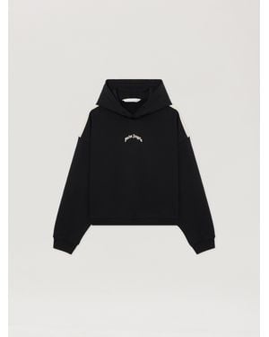 Palm Angels Curved Logo Loose Crop Hoodie - Black