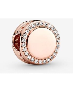 PANDORA Engravable Sparkling Button Charm - Pink