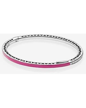 PANDORA Silver Cz & Hot Pink Enamel Radiant Hearts Bangle - Metallic