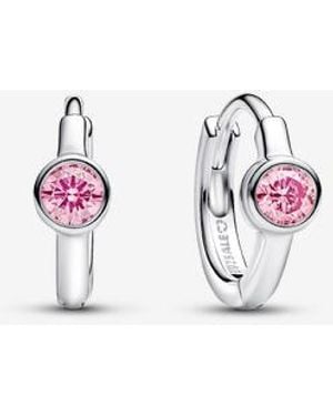 PANDORA Era Bezel Sterling Lab-Grown Diamond Huggie Earrings - Pink