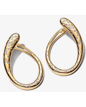 PANDORA Organically Shaped Stone-Set Hinged Hoop Earrings - Metallic