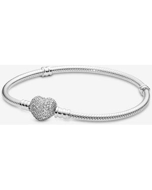 PANDORA Sparkling Heart & Snake Chain Bracelet - Metallic