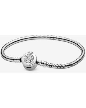 PANDORA Moments Sparkling Crown O Snake Chain Bracelet - Metallic