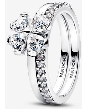 PANDORA Sparkling Lucky Clover Splittable Ring - Metallic
