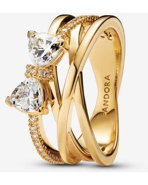 PANDORA Sparkling Bow & Crossover Band Ring - Metallic