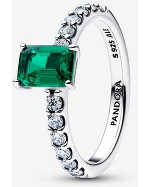 PANDORA Rectangular Sparkling Halo Ring - Green