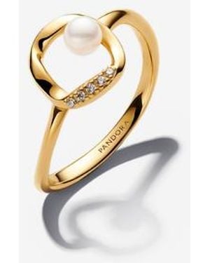 PANDORA Organically Shaped Pavé Circle & Treated Freshwater Cultured Pearl Ring - Metallic