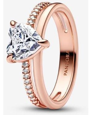 PANDORA Double Band Heart Ring - Pink