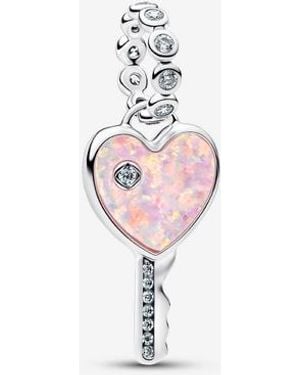 PANDORA Opalescent Heart Key Dangle Charm - Pink
