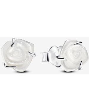 PANDORA White Rose In Bloom Stud Earrings - Metallic