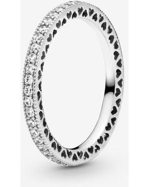 PANDORA Signature Sterling Silver Sparkle And Hearts Cubic Zirconia Ring - Metallic