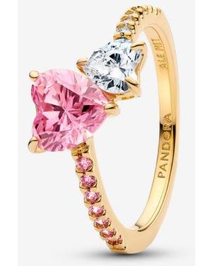 PANDORA Double Heart & Clear Sparkling Ring - Pink