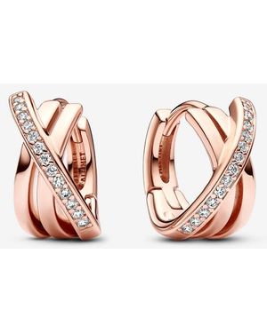 PANDORA Crossover Pavé Hoop Earrings - Metallic