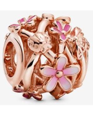 PANDORA Openwork Pink Daisy Flower Bracelet Charm - Red