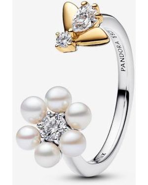 PANDORA Bridgerton Bee & Treated Freshwater Cultured Pearl Flower Open Ring - Metallic