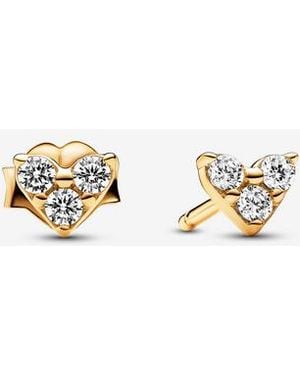 PANDORA Triple Stone Heart Stud Earrings - Metallic