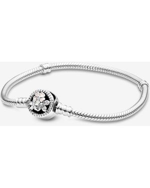 PANDORA Moments Flower Clasp Snake Chain Bracelet - Metallic