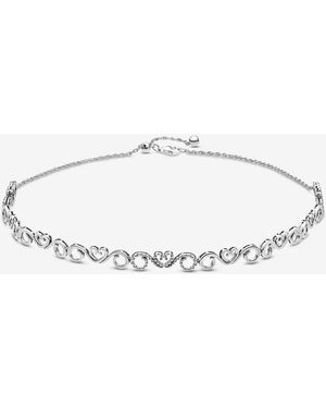 PANDORA Silver Cz Heart Swirls Choker Necklace - Metallic