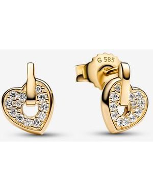PANDORA Talisman 14K Lab-Grown Diamond Pavé Heart Stud Earrings - Metallic