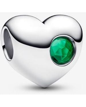 PANDORA Moments 794161c05 Sterling Silver Heart Charm With Green Stone And Artificial Crystal