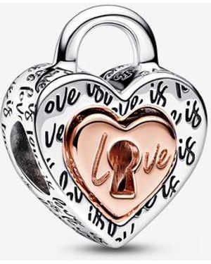 PANDORA Two-Tone Padlock Splittable Heart Charm - White