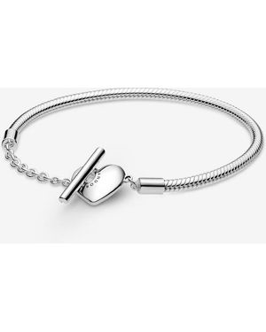 PANDORA Moments Sterling Silver Heart T-bar Snake Chain Bracelet - Metallic