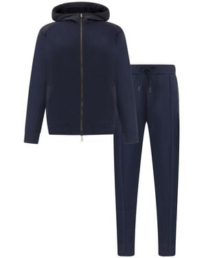 Paul & Shark Active Fleece Tracksuit With Hood And Nylon Inserts - Blue