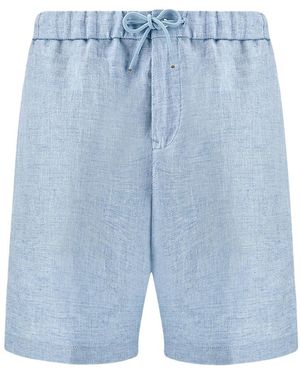 Paul & Shark Linen Bermuda Shorts With Drawstring - Blue