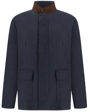 Paul & Shark Wool Field Jacket With Suede Details - Blue