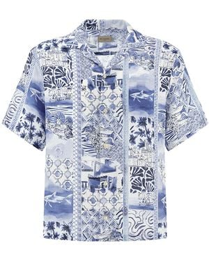 Paul & Shark Linen Shirt With Greece Voyage Print - Blue