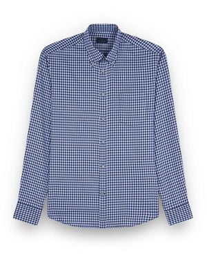 Paul & Shark Cotton Shirt With Chequered Pattern - Blue